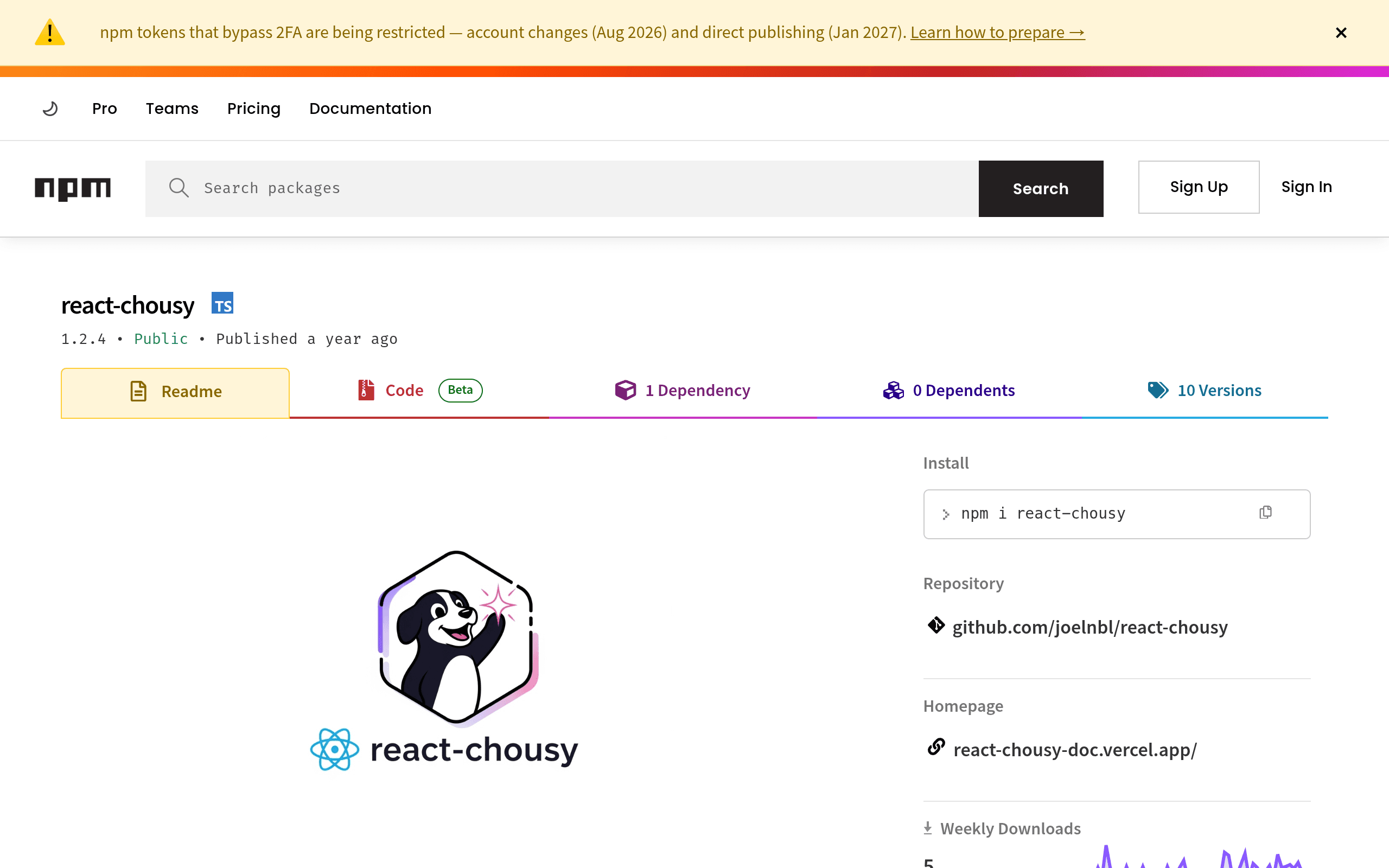 Página de react-chousy en NPM